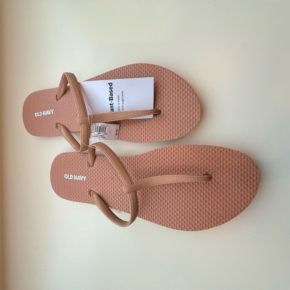 Old Navy Womens Tan T-Strap Thong Flip Flop Sandals Beach Pool w/ Tags